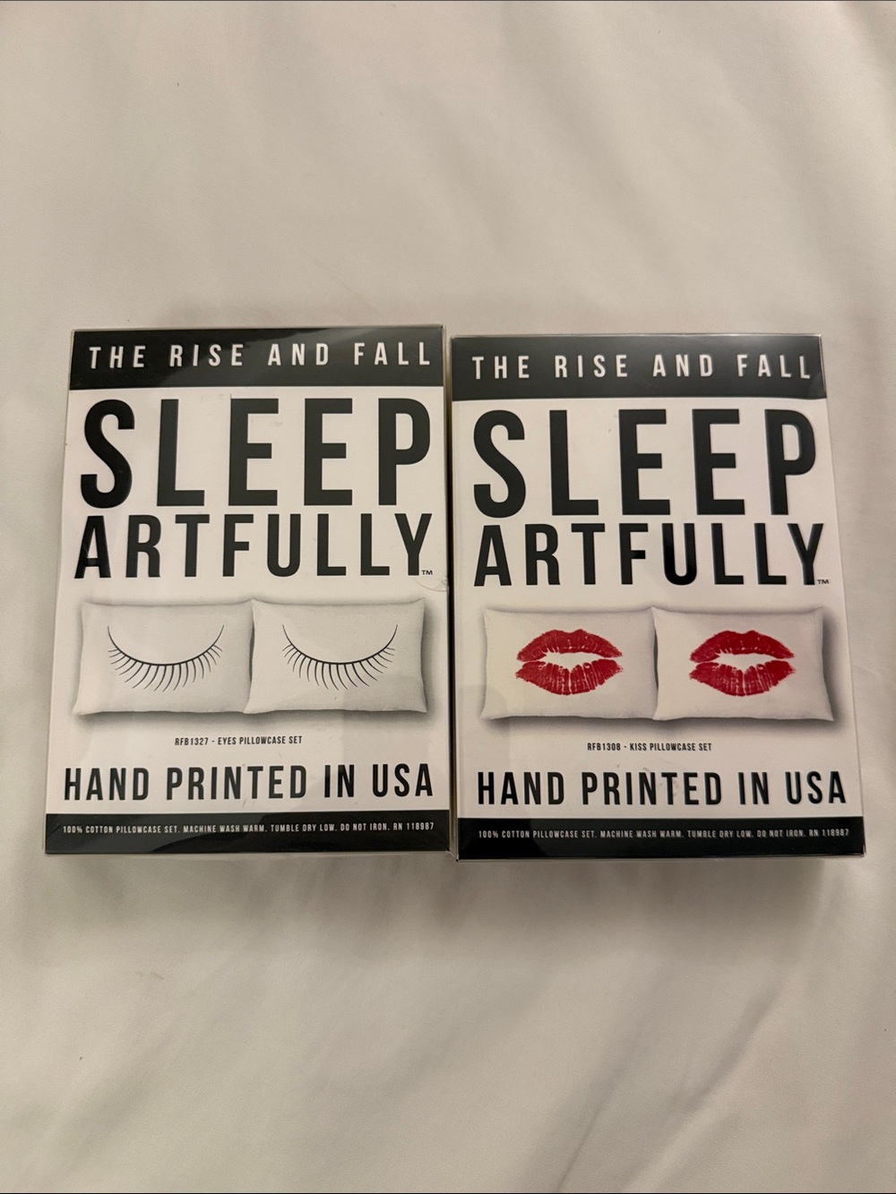 Sleep Artfully Hand Printed Pillowcase Set - White with Black & Red Prints